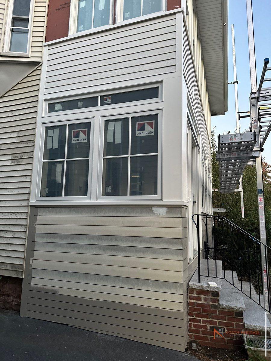 Boral siding and PVC trim installation on Somerville MA addition